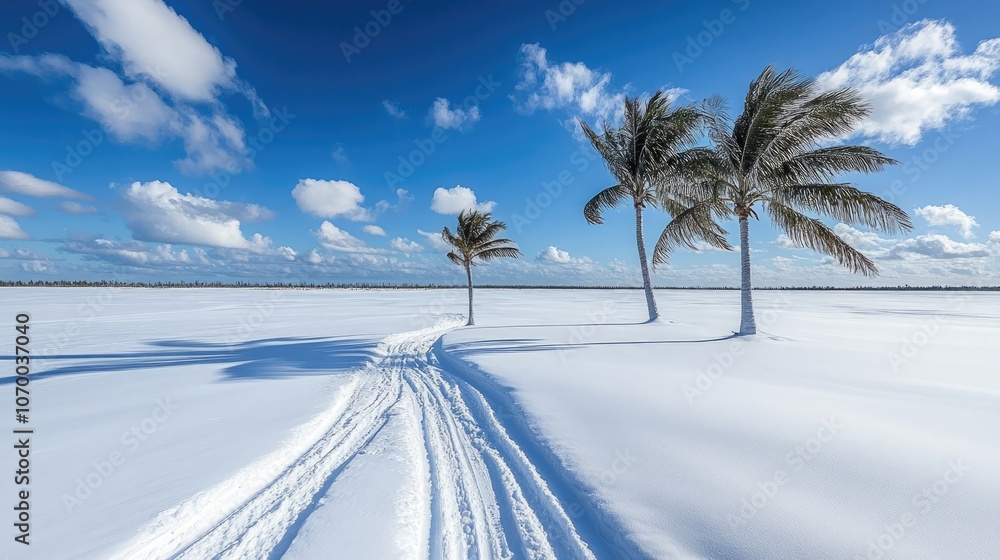 Poster palm trees and snowy scene generative ai