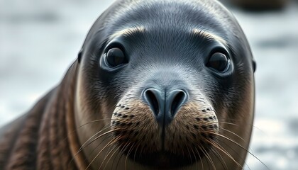 Striking female seal featuring sleek fur and vibrant eyes highlighting her charm
