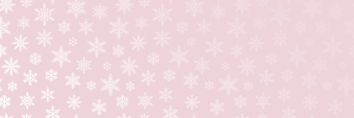 Pink snowflake banner festive vector holiday print wide horizontal background, cute pastel wallpaper design