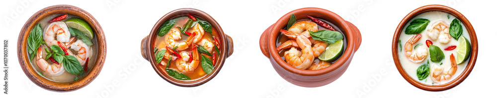 Poster top view of a tom yum soup bowl on a transparent background