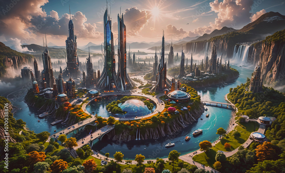 Poster city with a large circular plaza in the middle