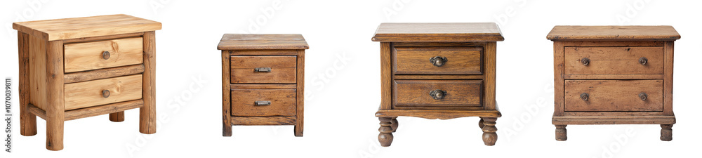 Poster Isolated vintage bedside table on transparent background