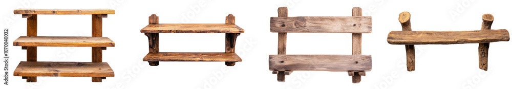 Poster isolated wooden bookshelf on transparent background