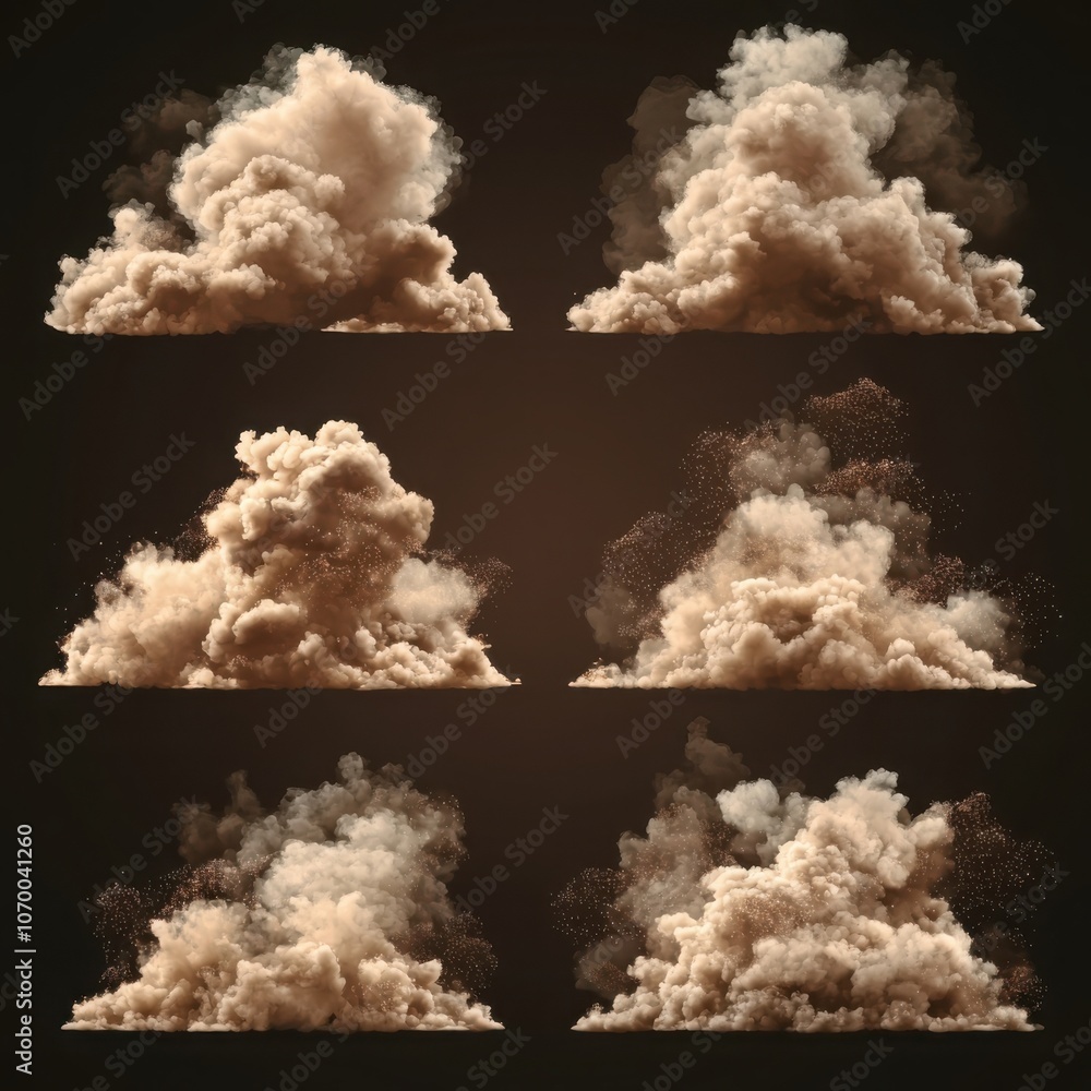 Aufkleber create striking digital art with dust cloud explosion in various shades of beige for enhanced visual