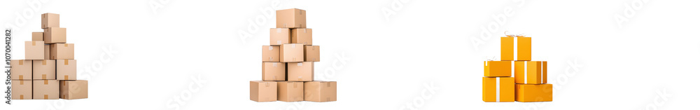 Poster mockup of cardboard box warehouse, png file including cutout objects on transparent backgrounds.