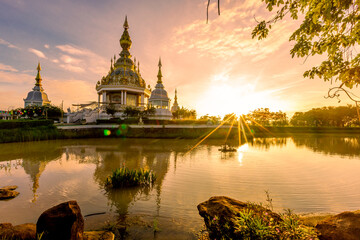 The background of an important tourist attraction in Khon Kaen Province (Wat Thung Setthi) is a large pagoda in the middle of a swamp, tourists always come to see the beauty in Thailand