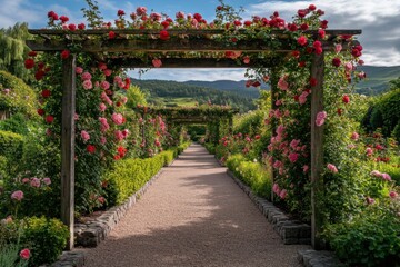 Elegant Garden Pathway with Stunning Floral Displays
