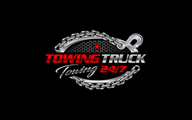 Illustration vector graphic of towing truck service logo design suitable for the automotive company