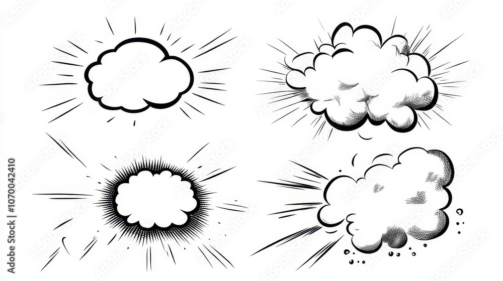Poster dynamic minimalistic comic speech bubbles collection with text-free design on white background