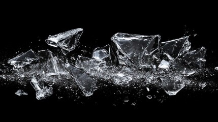 Shattered glass isolated on black background.