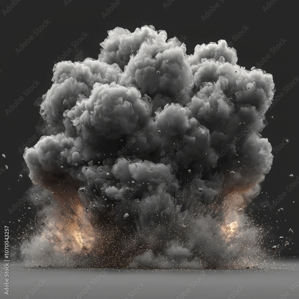 Poster create a stunning illustration of a dark explosion puff with intense shading effects for visual impa