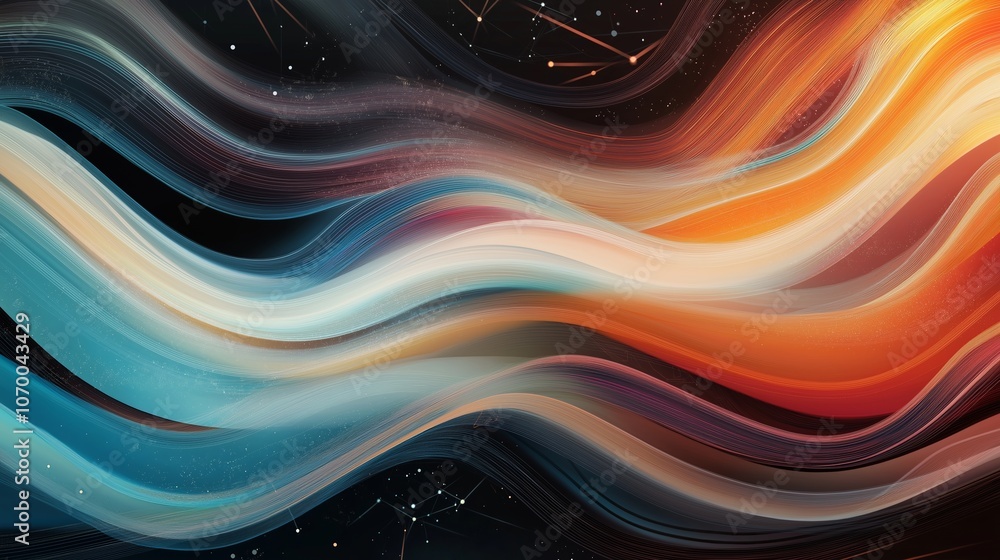 Poster abstract attractive technological background with the movement of a flowing wave of data transfer in