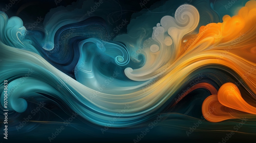 Poster abstract attractive technological background with the movement of a flowing wave of data transfer in