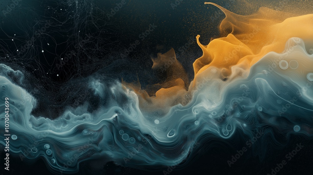 Poster abstract attractive technological background with the movement of a flowing wave of data transfer in