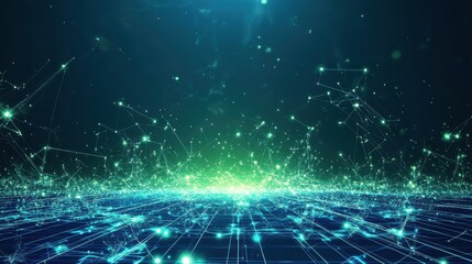 Obraz premium A futuristic digital landscape filled with glowing lines and particles, creating a sense of depth and technology.