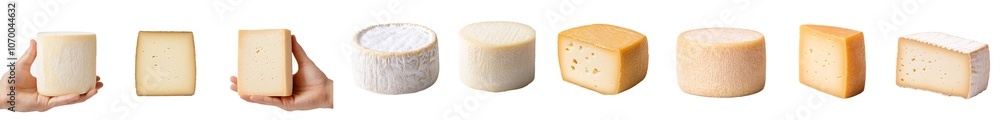 Poster The cheese is isolated on a white background, with a clipping path and full depth of field