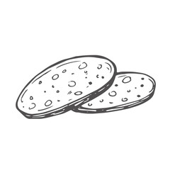 Salami sausage outline icon vector illustration. Line hand drawn slices and delicatessen pork roll