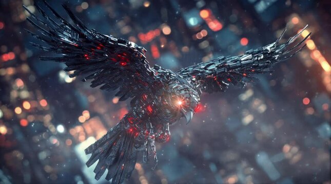 flying eagle robot. Seamless looping time-lapse virtual 4k video animation background