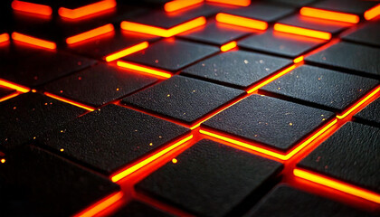 Modern Dark angled block carbon fiber with orange luminous lines and highlights background.