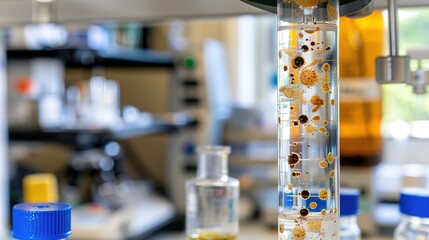 Close-up of microscope slide revealing intricate fungal spores, essential for research on fungal diseases and microbiology studies.