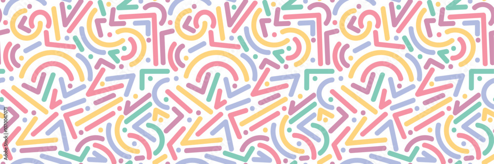 Poster wide retro pattern banner, vibrant colorful seamless print, horizontal background design