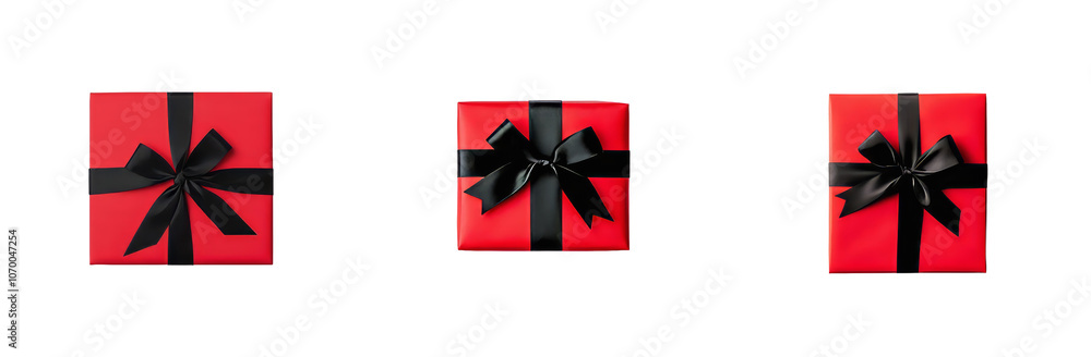 Poster box with red bow isolated on transparent background, top view