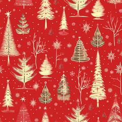 1950s subtle vintage christmas pattern on red background