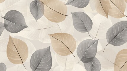 Obraz premium Softly colored leaves in shades of beige, gray, and white create an elegant and calming background design.