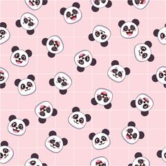 Fototapeta premium Panda bear cute emoji faces seamless pattern