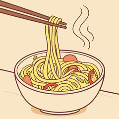 Noodle with chopstick on bowl