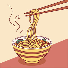 Noodle with chopstick on bowl