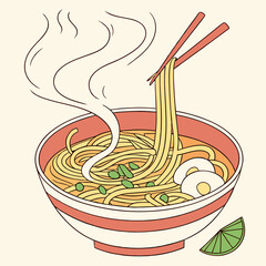 Noodle with chopstick on bowl