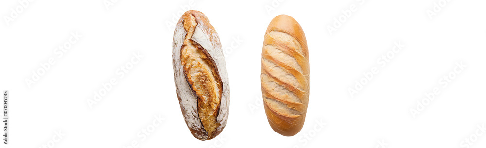 Poster the structure of a baguette - a long french bread, viewed from the top and isolated on a transparent