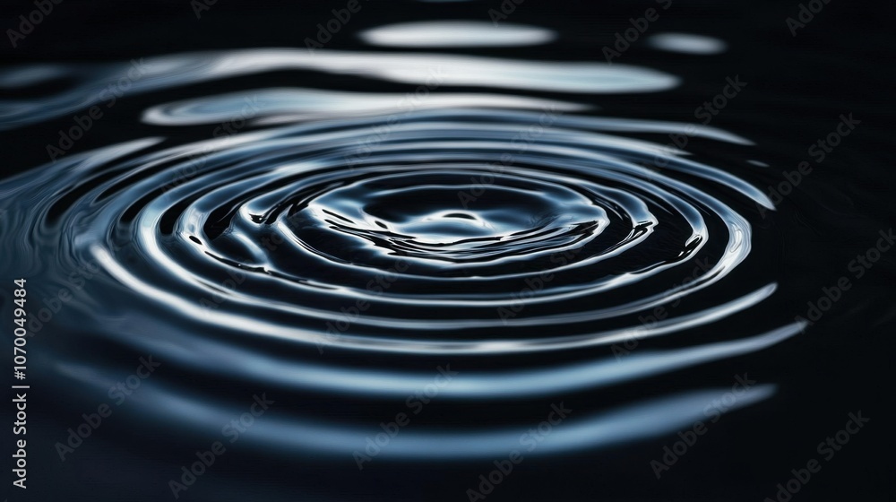 Poster a mesmerizing close-up of circular ripples in dark water, creating a serene and tranquil mood.