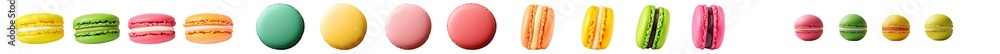 Poster macaroons in various colors isolated on transparent background