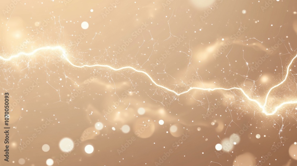 Poster abstract golden lightning with luminous particles creating a dynamic and vibrant energy effect.