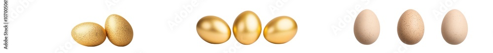 Poster isolated transparent background with realistic gold painted eggs.