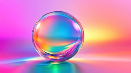 A vibrant, translucent sphere reflecting colorful lights against a soft gradient backdrop.