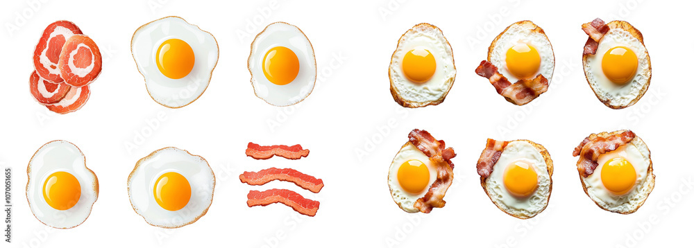 Poster isolated top view of fried eggs on transparent background