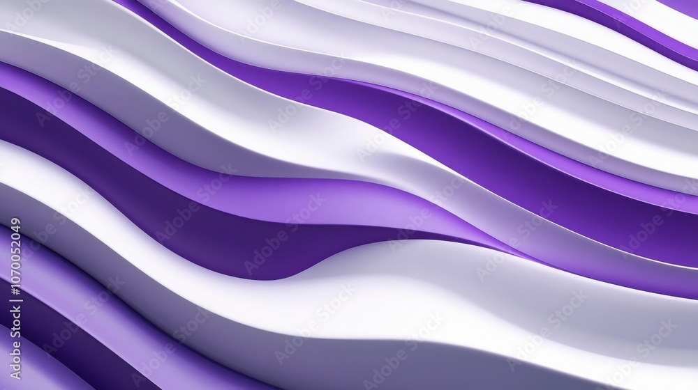 Poster an abstract design featuring flowing waves of white and purple, creating a calming and modern aesthe