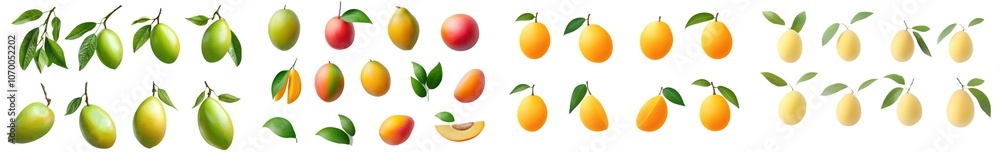 Poster the leaves of a mango are isolated on a transparent background
