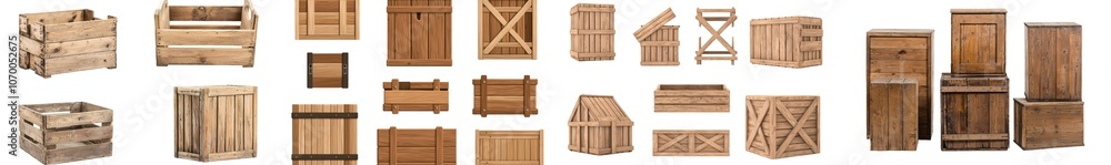 Poster Isolated wooden crates on transparent background