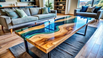 Stunning River Table with Epoxy Resin - Modern Home Decor, Unique Furniture Design, Handmade Craftsmanship, Living Room Aesthetics, Artistic Home Accents, Stylish Interior Decor