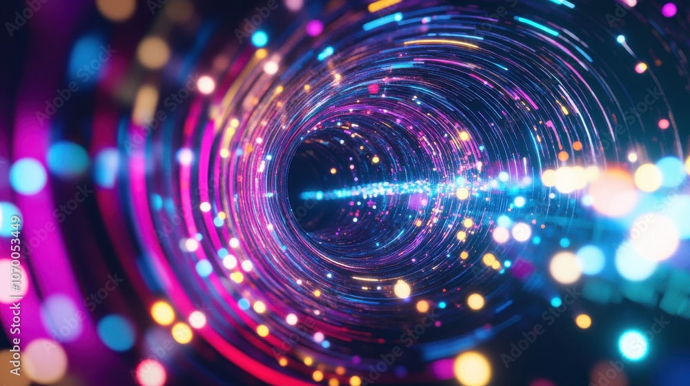 Aufkleber abstract digital art of a swirling tunnel of light with a bright center and a dark background creati
