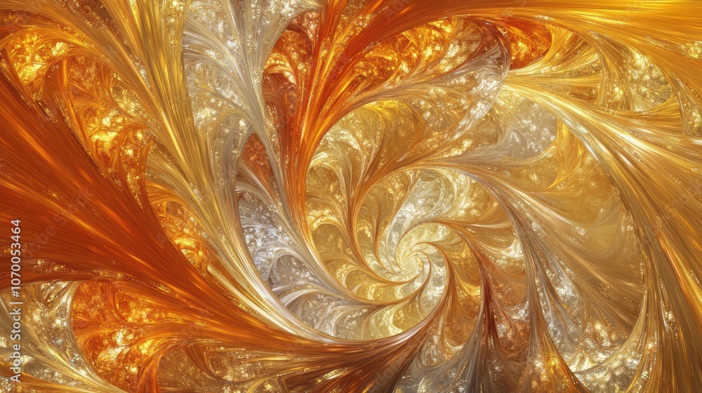 Poster a mesmerizing swirl of golden and silver hues, creating an abstract fractal design that captivates t