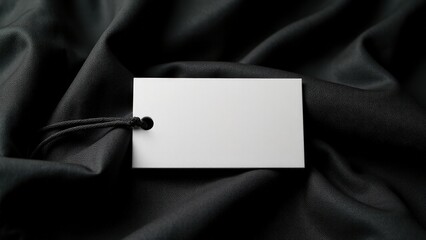 Naklejka premium Elegant woven tag labels on dark fabric, high detail and sleek cord make it ideal for professional branding.