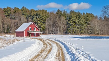 Obraz premium Michigan Christmas Themed Winter Landscape With Snow-Covered Road Generative AI