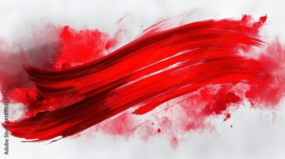 Poster dynamic red brush strokes creating an abstract artwork with vibrant splashes and a smooth texture.
