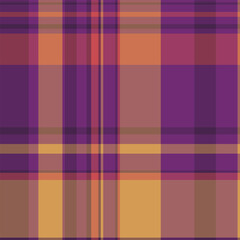Funky texture check vector, stylish seamless fabric pattern. Rag tartan textile background plaid in purple and red colors.