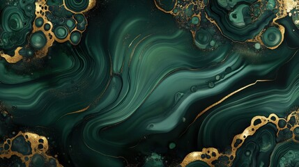 Obraz premium A stunning abstract design featuring lush green swirls and gold accents, creating a sense of elegance and tranquility.
